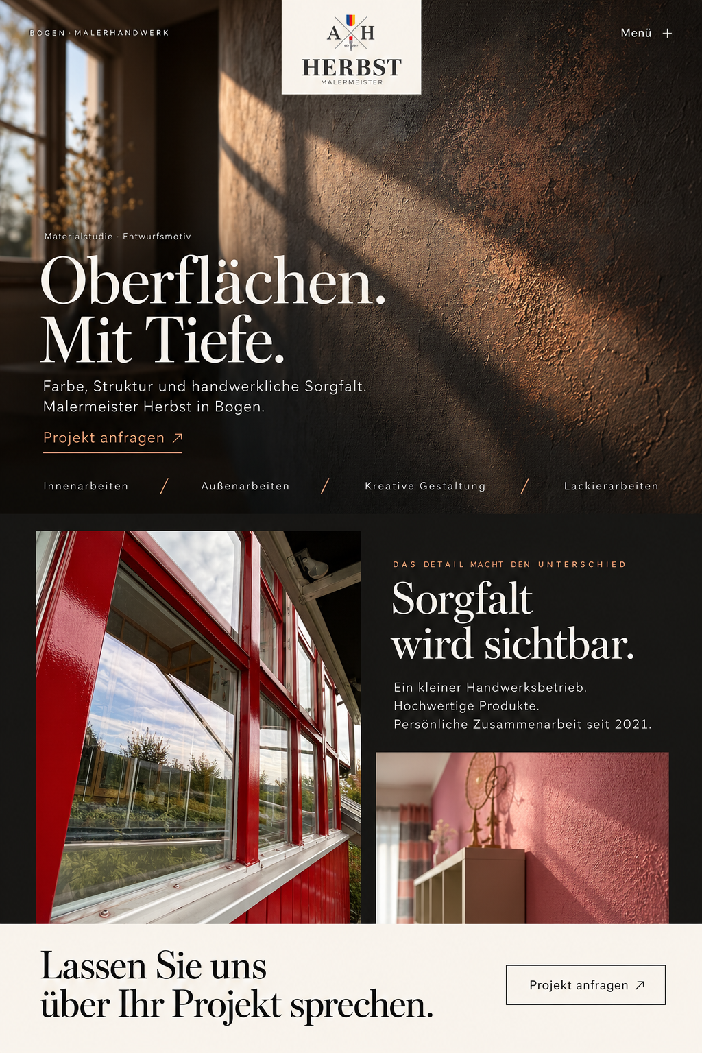 Website-Bildentwurf für Malermeister Herbst: Oberfläche & Licht